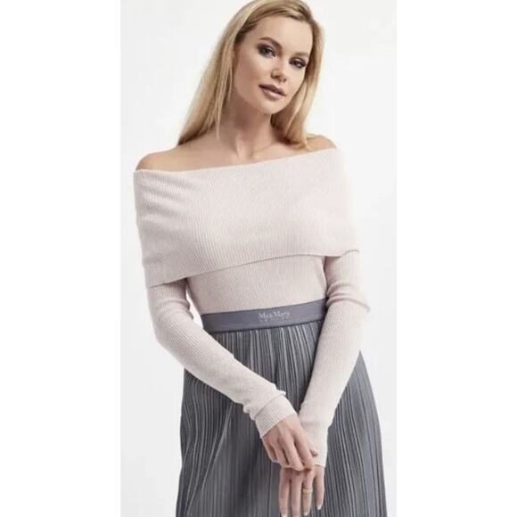 Max Mara Leisure Lorena Wool Cowl Neck Sweater Top Light Pink Sz L NWT $295